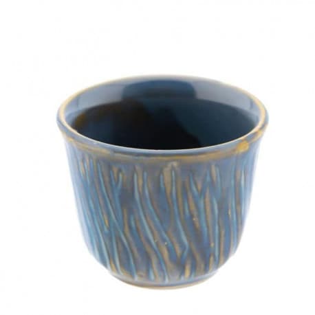 Ceramic Coffee Cup, Wavy Blue & Golden - 110ml