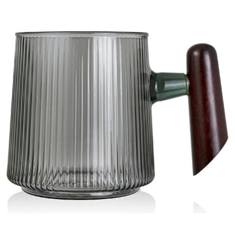Coffee Glass Cup Wooden Handle Smoke Black 450 ML For Espresso Turkish Demitasse Mugs Saudi Tea Cappuccino Latte