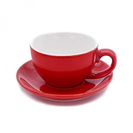 MIBRU Ceramic Coffee Cup With Plate Perfect for Single or Double Espresso Cappuccino Latte and Tea Red 250ml