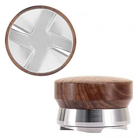 MIBRU Coffee Distributor, 54mm Coffee Tamper Base with Wooden Handle 4 Blades, Adjustable Height Coffee Leveler Tool