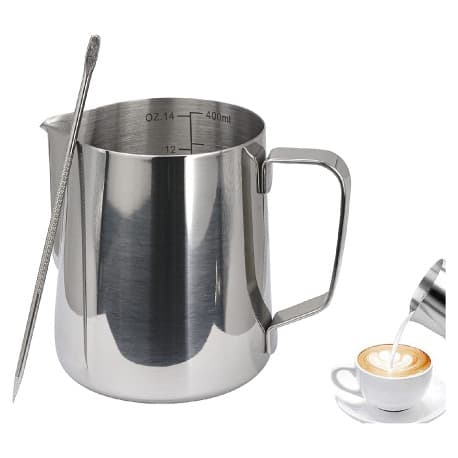 MIBRU Stainless Steel Espresso Coffee Pitcher Barista Kitchen with Decorating Art Pen for Espresso Machine 400ml