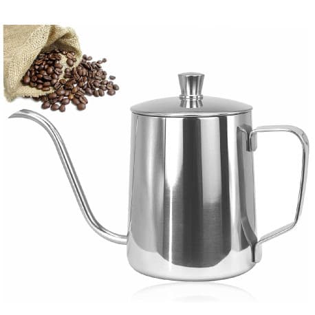 Coffee Kettle Drip Pot 600ML With Lid Hand Drip Gooseneck Tea Pot Silver