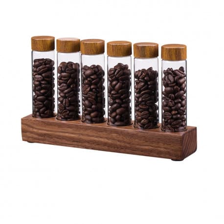 Coffee single dose bottles set 6pcs with wood base