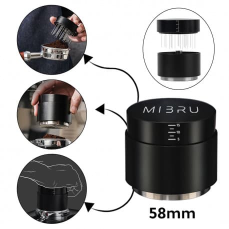 Coffee leveled ripple tamper with needle distributer 58mm