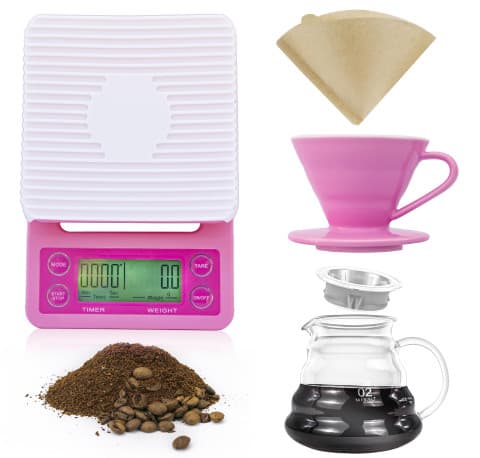 V60 Coffee Machine Drip Brew Set Contains 4 pieces With Scale pink