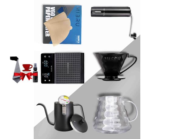 مجموعة V60 الاحترافية لون اسود بميزان وابريق تحضير