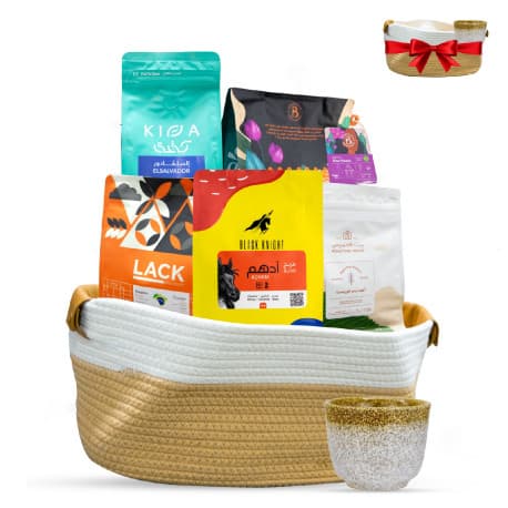 Specialty Coffee Collection 5 Unique Beans Coffee Luxury Basket & Signature Ceramic Cup