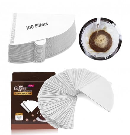 V60 filter 2-4 Cups, 100pcs (50pcs x 2 Boxes), White, Unbleached Wood Pulp