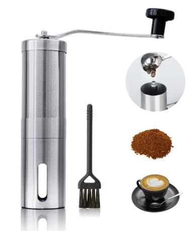 Grinder Manual for coffee beans, Stainless Steel, Ceramic Burr with Cleaning Brush Gift, Ideal for V60 Pour Over - Espresso