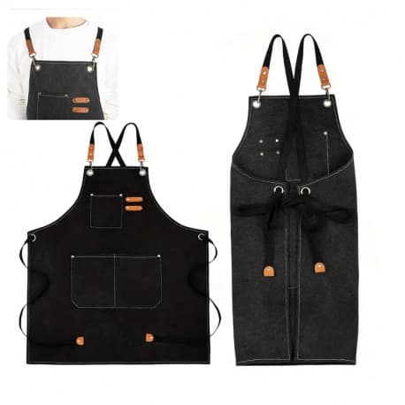 Apron Extra Large Size Pure Cotton Unisex Fit for Adults Men and Women Ideal for Barista Kitchen Cafe Shop Black Apron