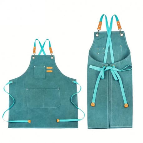 Apron Extra Large Size Bluish Green Pure Cotton Unisex Fit for Adults Men and Women Ideal for Barista Kitchen Cafe Shop