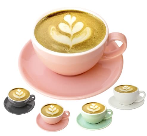 Coffee Cups with Saucer, 250ml (8.5oz), Pink, Ideal for Latte, Cappuccino & Double Espresso, Perfect for Coffee Shops