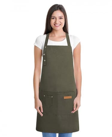 Waterproof Apron for Adults Men and Women Khaki color Double Pockets Front Button Model Ideal for Barista Kitchen Cafe Shop