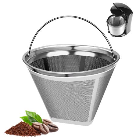Reusable Coffee Maker Filter for Ninja, Cuisinart, Hamilton Beach, 8-12 Cups, Stainless Steel, Fits 4# Coffee Filte