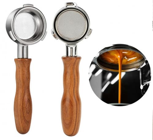 54mm Portafilter with Wooden Handle & Stainless steel head with 2cups Baskets, fit with Breville Barista Espresso Coffee Machine