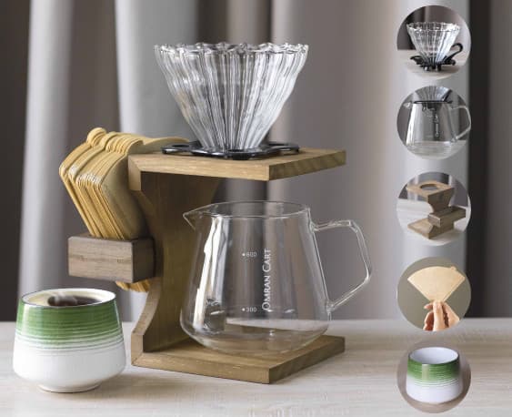 V60 Set 5pcs coffee set - Pour Over Coffee Maker Set with Wooden Holder Rack server,dripper,filter and cup
