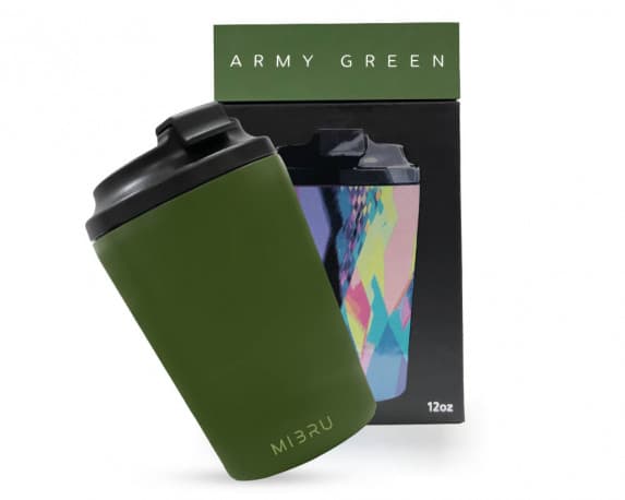 كوب ميبرو بداخل مطلي بالسيراميك مقاس 12oz لون ارمي جرين