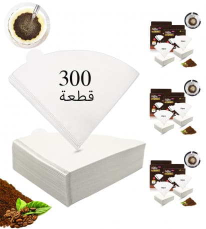 Omran Cart V60 coffee filter 300pcs White, 2-4 Cups, Unbleached Wood Pulp Pour over coffee maker filter