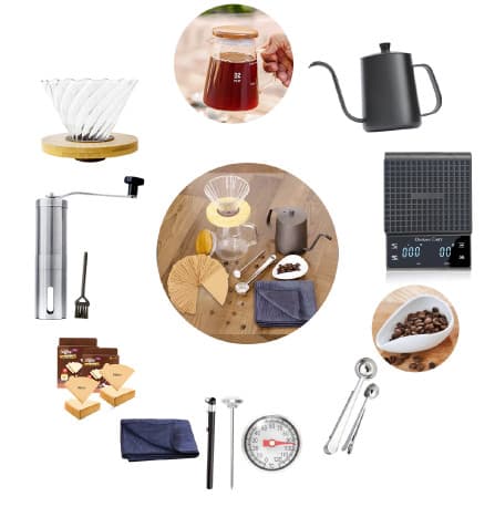 v60 set drip coffee maker server,dripper,scale,kettle,grinder,dosing cup and v60 tools kit