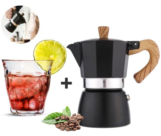 Omran Cart Moka pot 300ml Espresso coffee Maker + 160ml Glass coffee cup Italian Style best coffee gifts