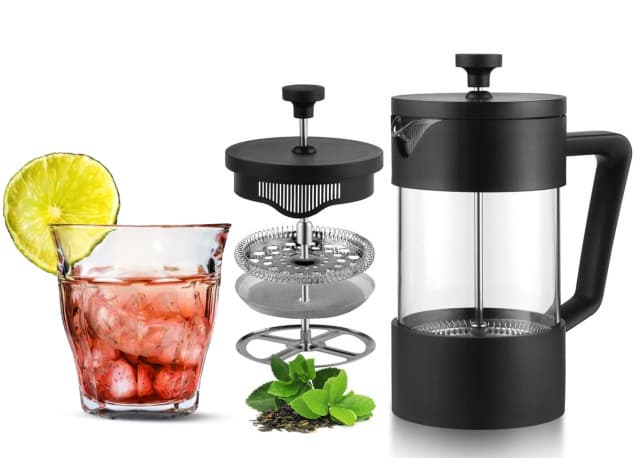Omran Cart French Press Coffee Maker 600ml with 160ml Glass Coffee Cup Manual Coffee Brewer Set