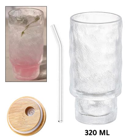 Glass cup with glass straw and cleaning brush 320ml