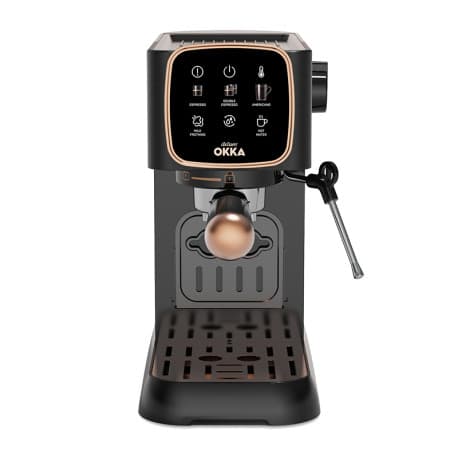 Arzum Okka OK0034 Semi-Auto Espresso Machine Black/Copper with Steam Nozzle, 4-in-1 Drinks, 15-Bar, Hot Water