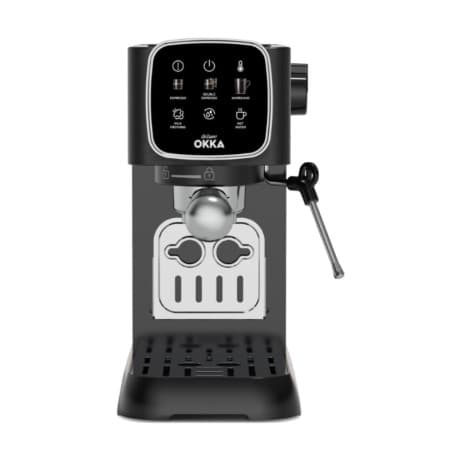 Arzum Okka OK0034 Semi-Auto Espresso Machine Black-Chrome with Steam Nozzle, 4 Drinks One Click, 15 Bar, Hot Water, 1.1L Tank