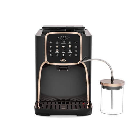 Arzum Okka OK0028 Automatic Espresso Machine Black-Copper with Integrated Milk, 19-Bar Pump, 11 Drinks, Touchscreen, 1.8L Tank