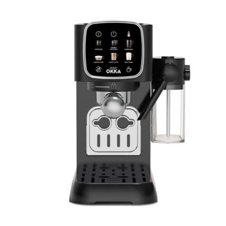 Arzum Okka OK0032 Semi-Auto Espresso Machine Black-Chrome with Milk System, 15-Bar Pump, 4.3" Screen, Auto-Cleaning