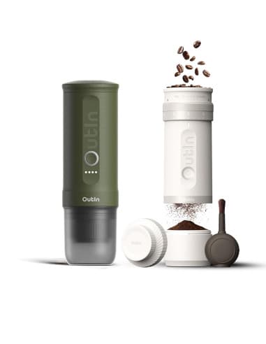 Outin Nano Portable Espresso Maker Forest Green & Fino Grinder White Pack