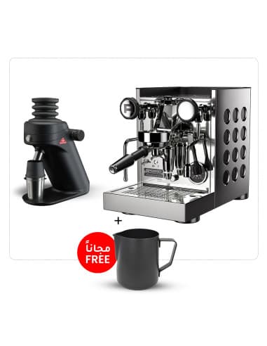 مجموعة آلة الإسبريسو روكيت أبارتمينتو TCA لون أسود و مطحنة مالكونيق SD X64 سنقل دوز + بيتشر راينوير وميزان مجانًا