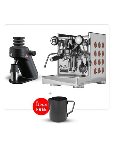 مجموعة آلة الإسبريسو روكيت أبارتمينتو TCA لون نحاسي و مطحنة مالكونيق SD X64 سنقل دوز + بيتشر راينوير وميزان مجانًا