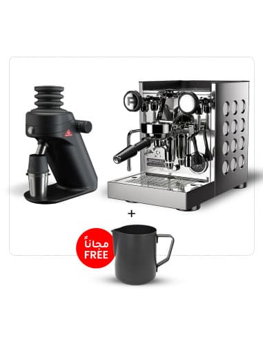 مجموعة آلة الإسبريسو روكيت أبارتمينتو TCA لون أبيض و مطحنة مالكونيق SD X64 سنقل دوز + بيتشر راينوير وميزان مجانًا