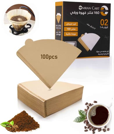 فلتر قهوة V60 قهوة مقطرة بني، 100 فلتر، حجم 2-4 أكواب، مصنوع من لب الخشب