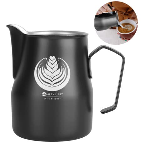 Professional Milk Pitcher 500ml Stainless Steel Black with Handle for Cappuccino and Latte Art Omran cart