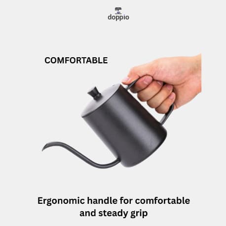 غلاية DOPPIO ستانلس ستيل برقبة إوزة – تصميم أسود مطفي مع فوهة دقيقة لتحضير V60 وChemex