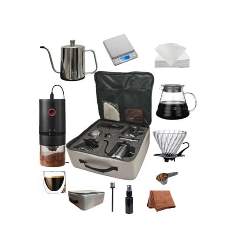 10 Pcs V60 Pour Over Electric Coffee Maker with Electric Grinder Dripper Set