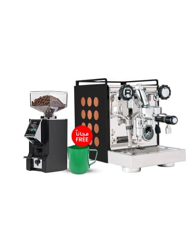 Rocket Appartamento 2.0 Black X Copper & Eureka Specialita Smart Grinder + Free Rhinowares Milk Pitcher