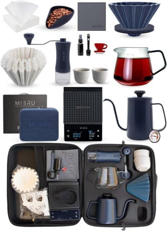 Professional 14-Piece Coffee Set V60 Drip Kit | Digital Coffee Scale, Hand Grinder, Jug, Filters & Brewing Funnel Blue