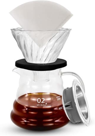 3-in-1 V60 Drip Coffee Set Glass Coffee Dripper with Wooden Base | Pour Over Brewing Kit 1–4 Cups Server & 50 Filters