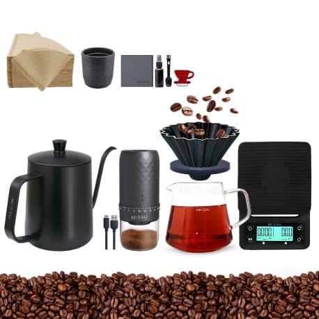 V60 Drip Set 10-Piece Drip Coffee Maker Set V60 Size 02 With automatic coffee grinder